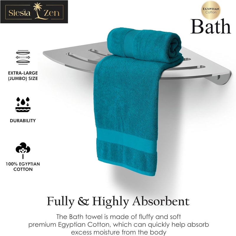 Siesta Zen Premium 100% Egyptian Cotton Bath Towels - 70x140cm, Pack of 2, Super Soft & Absorbent, 600 GSM, Quick Dry, Fade Resistant (Teal) - Image 4